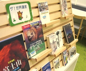 中央館一般図書コーナー『ザ！世界遺産』のテーマ展示の様子