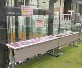 福知山市、丹波市、朝来市3市の観光ガイドブック・パンフレットの展示の様子