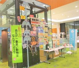 中央館「めざせ　健康長寿のまち福知山　高血圧編」テーマ展示の様子