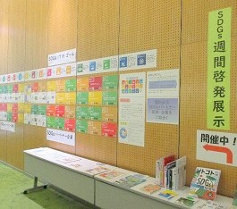 中央館で「SDGs週間啓発展示」をしている様子