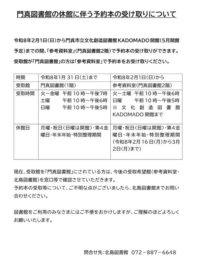 2月1日以降の予約本の受け取りについて