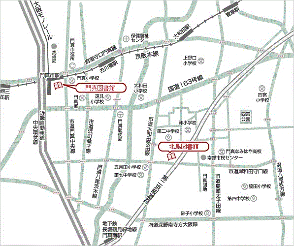 門真市立門真図書館周辺の広域地図