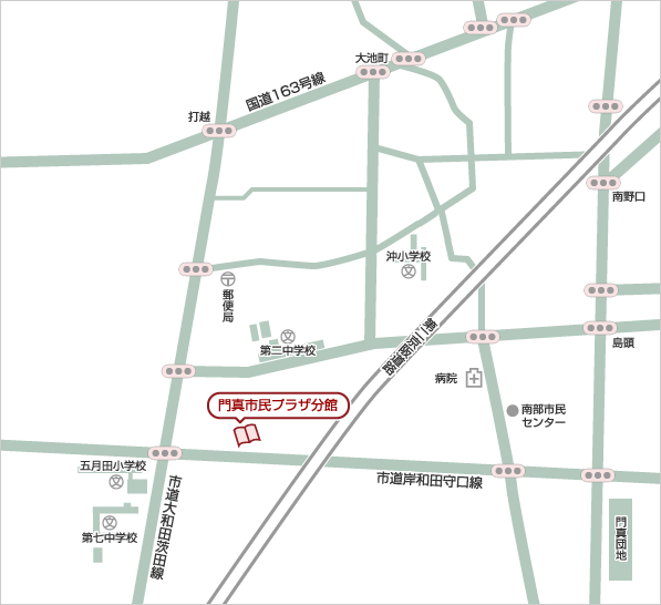 門真市民プラザ分館の周辺地図