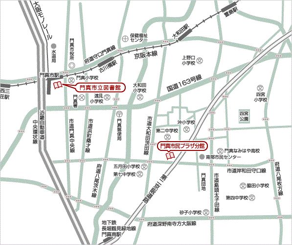 門真市立図書館周辺の広域地図