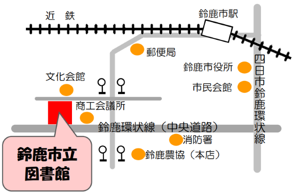 鈴鹿市立図書館の地図